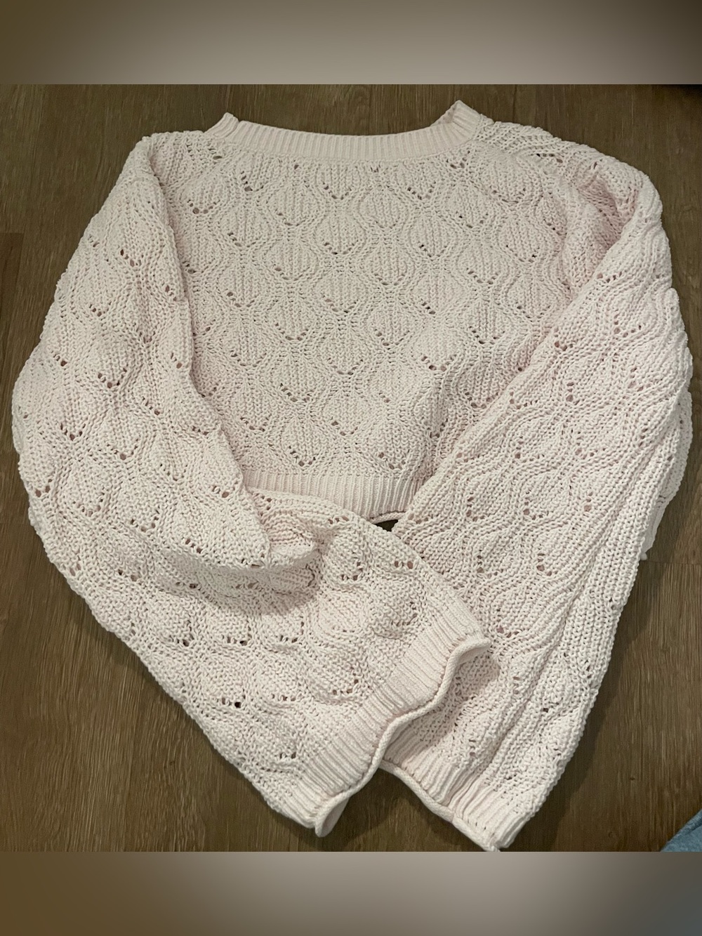 Lucky Brand Light Pink Openwork Knit Crewneck Sweater